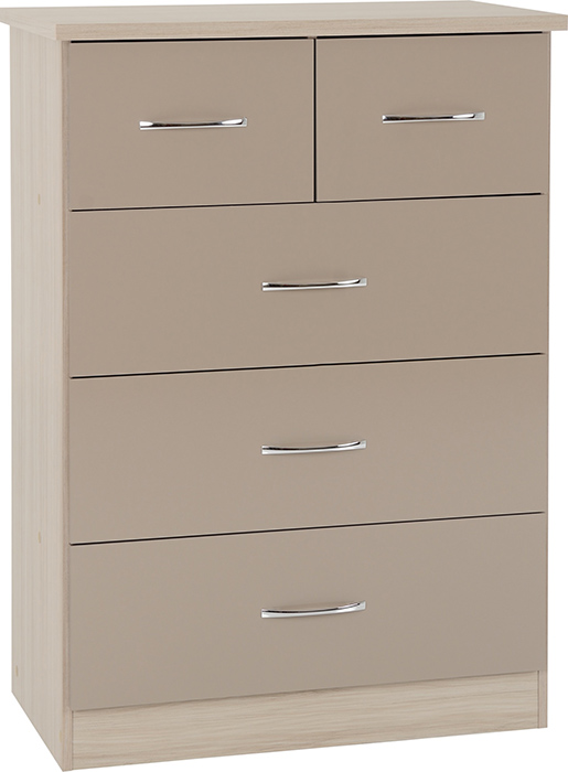 Nevada 3+2 Drawer Chest In Oyster Gloss & Light Oak Effect